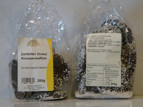 Dinkel-Knusperwaffeln Zartbitter-Kokos 200g